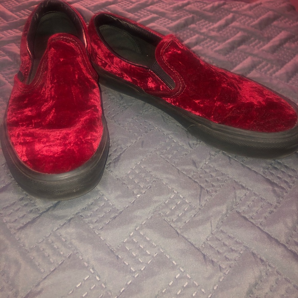 Maroon & black velvet vans sorry they sold!